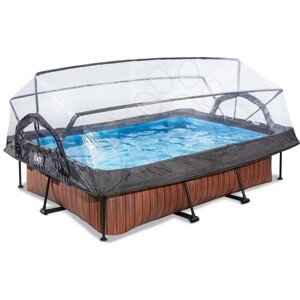 Bazén s krytom a filtráciou Wood pool Exit Toys oceľová konštrukcia 220*150*65 cm hnedý od 6 rokov