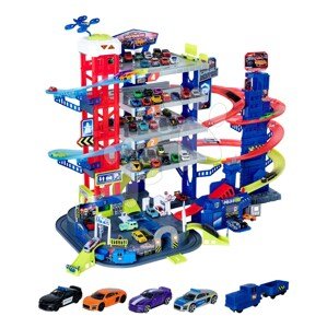 Garáž s motorizovaným výťahom 6 poschodová Super Chase Center Majorette so zvukom a svetlom elektronický vláčik so 4 autíčkami od 5 rokov