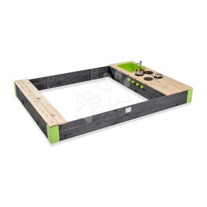 Pieskovisko s kuchynkou s tečúcou vodou Aksent Wooden Sandpit Exit Toys objem 440 kg s kuchynskými doplnkami 200*140 cm od 3 rokov