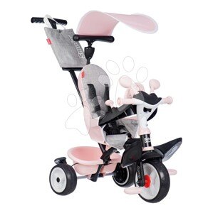 Trojkolka a kočík v jednom s brzdou Baby Driver Pink Tricycle Smoby s intuitívnym ovládaním a tichými EVA kolesami ružová od 10 mes