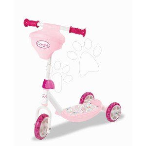 Kolobežka trojkolesová Corolle 3 Wheels Scooter Smoby protišmyková s košíkom pre bábiku a výškovo nastaviteľnými riadidlami