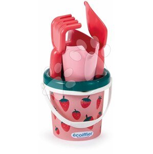 Vedro set s krhličkou Strawberry Bucket Beach Écoiffier 12 cm výška 5 dielov s lopatkou a hrabličkami od 12 mes