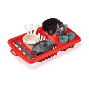 Sušička riadu s obedovou súpravou Draining Board 100% Chef Écoiffier 34 cm s taniermi pohármi a príbormi 21 dielov od 18 mes