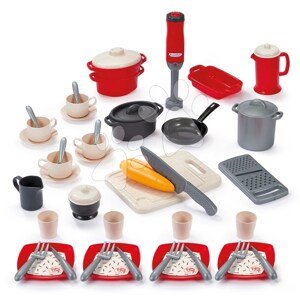 Kuchynská sada s mixérom Dining Set 100% Chef Écoiffier s hrncami a doskou na krájanie 49 doplnkov od 18 mes