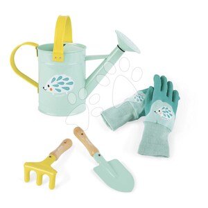 Sada záhradného náradia Little Gardener Playset Happy Garden Janod hrabličky lopatka krhlička a rukavice J03187