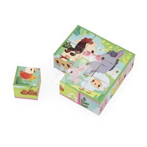 Drevené obrázkové kocky Farma Cardboard Blocks Janod 9 dielov od 24 mes J03329