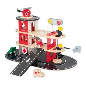 Drevená požiarna stanica Fire Station Bolid Janod 4 vozidlá a 2 figúrky od 24 mes J04639