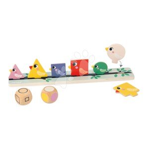 Vzdelávacia hra triedenie Vtáčiky Birds Sorting Shapes Sizes nad Colours Janod 72 drevených vtáčikov od 24 mes J05089