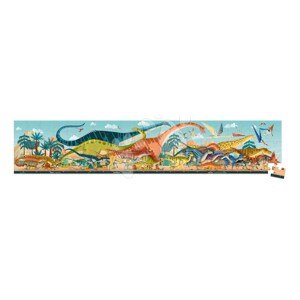Puzzle v kufríku Dinosaury Dino Panoramic Puzzle Janod panoramatické 100 dielov od 6 rokov J05831