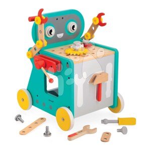 Drevené chodítko a vozík s náradím Robot Trolley BricoKids Janod 38 dielov od 18 mes J06456