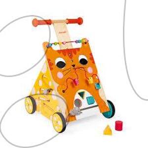 Drevené multifunkčné chodítko Mačka Multi-activities Cat Baby Walker Janod výškovo nastaviteľná rúčka od 12 mes J08005