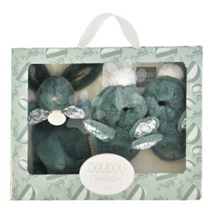 Darčeková sada pre bábätko Slipper Gift Set Sage Green Lapin Doudou et Compagnie papučky a zajačik na maznanie zelená 15 cm v darčekovom balení od 0 mes