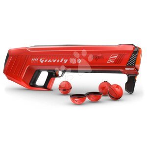 Vodný granátomet s farebným LED displejom SpyraGravity Red Spyra s integrovanou batériou s USB-C nabíjaním a 4 vodné granáty s dostrelom 16 m