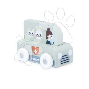Drevené autíčko na tlačenie Veterinár Mountain Valley Wooden Veterinary Truck Cross Roads Janod sivé od 12 mes J05946