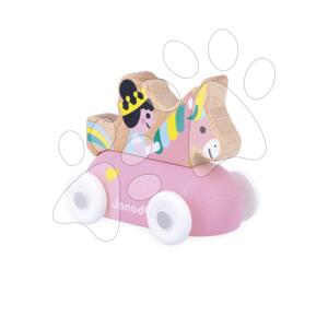 Drevené autíčko na tlačenie Enchanted Kingdom Wooden Princess Vehicle Cross Roads Janod s princeznou ružové od 12 mes J05921