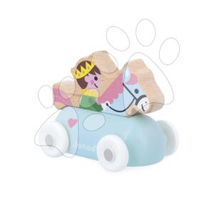 Drevené autíčko na tlačenie Enchanted Kingdom Wooden Prince Vehicle Cross Roads Janod s princom modré od 12 mes J05923