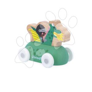 Drevené autíčko na tlačenie Enchanted Kingdom Wooden Dragon Car Cross Roads Janod s drakom zelené od 12 mes J05924