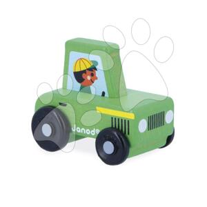 Drevené autíčko na tlačenie traktor Countryside Green Wooden Tractor Cross Roads Janod zelené od 12 mes J05931