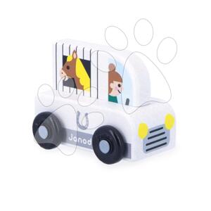 Drevené autíčko na tlačenie Wooden Horse Trailer Countryside Cross Roads Janod s prívesom biele od 12 mes J05934