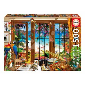 Puzzle Bird Watcher´s Window Educa 1500 dielov a Fix lepidlo