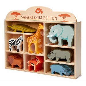 Drevené divoké zvieratká na poličke 24 ks Safari set Tender Leaf Toys krokodíl slon zebra antilopa žirafa nosorožec hroch lev