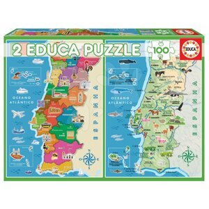 Puzzle Distritos Mapa Portugalska Educa 2x100 dielov od 6 rokov