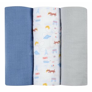 Textilné plienky z bavlneného mušelínu Cotton Muslin Cloths Beaba Paris sada 3 kusov 70*70 cm od 0 mes modré