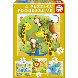 Educa detské puzzle Divoké Zvieratká progresívne 17147