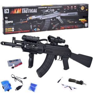 mamido Veľký realistický automatický samopal AK na vodné guličky, akumulátor ZA3354