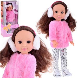 mamido Očarujúca bábika 38 cm ružový kožúšok a zimné oblečenie s náušnicami