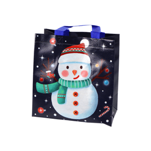 mamido Darčeková taška v tmavej farbe s motívom snehuliaka 23cm x 21,5cm x 11cm