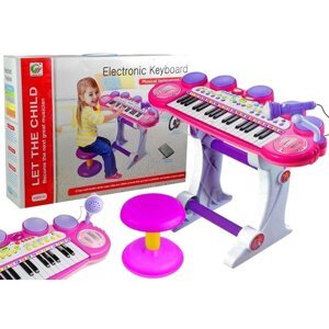 mamido Ružové Detské Elektronické Varhany Piano Mikrofón, Stolička a USB Porty
