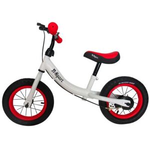 mamido Detský bežiaci bicykel R3 R-Sport 12" v červeno-bielej farbe s brzdou a zvončekom