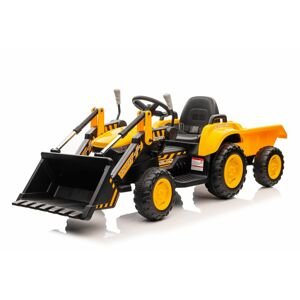 mamido Detský elektrický traktor s radlicou a prívesom žltý