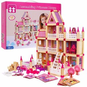 mamido Drevený domček pre bábiky 268 dielov ružový
