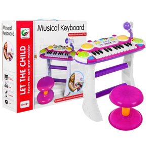 mamido Detský elektrický keyboard so stolčekom ružový