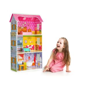 Ecotoys  Ecotoys Vysoký drevený domček pre bábiky s dreveným nábytkom