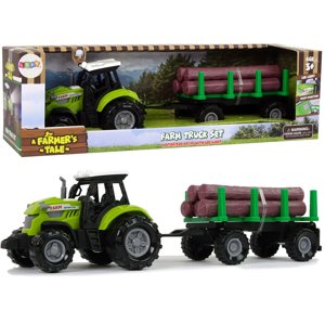 mamido  Zelený traktor s prívesom, balíky dreva, farma so zvukom