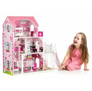 Ecotoys  Ecotoys Veľký drevený domček pre bábiky s výťahom a šmýkačkou