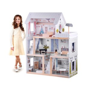 mamido  Drevený domček pre bábiky s LED osvetlením biely