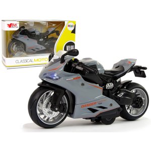 mamido  Športový motocykel šedý oranžový popruhy 1:12 Drive Pull-Back Light Sound
