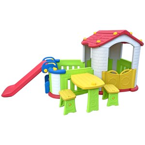 mamido  Detský záhradný domček so šmykľavkou a stolíkom