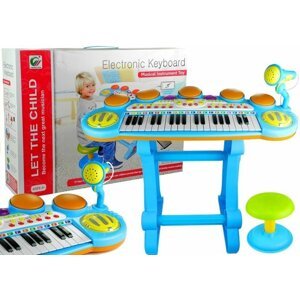 mamido  Detský keyboard s mikrofónom a stolčekom modrý