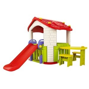 mamido  Detský záhradný domček so šmýkačkou zeleno-červený