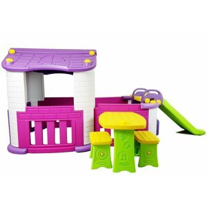 mamido  Detský záhradný domček so šmykľavkou 3v1 ružovo-fialový